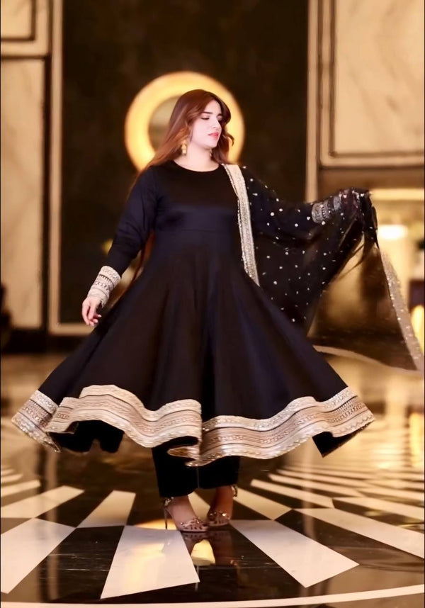 Glorious Rayon Cotton Black Color Gown