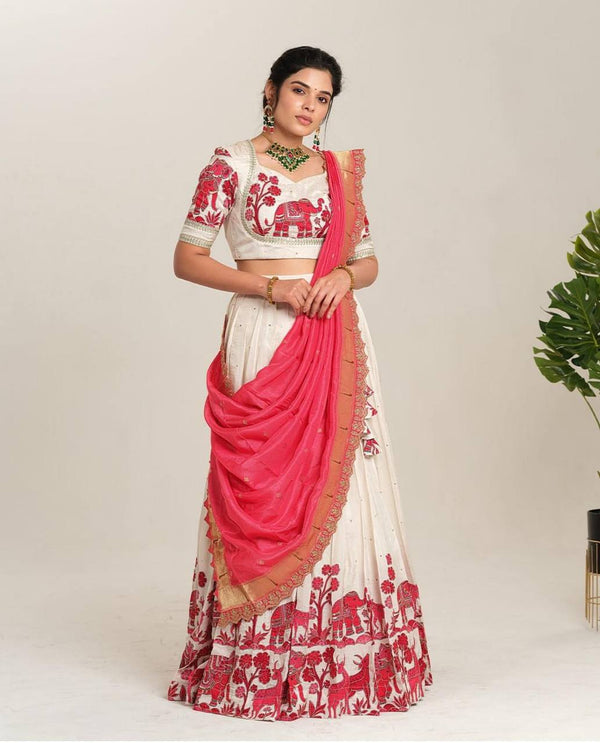Traditional Wear Kalamkari Print Pink Color Lehenga Choli