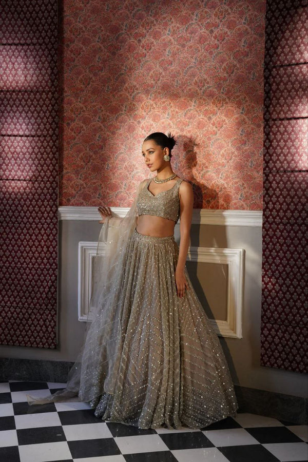 Occasion Wear Organza Silk Beige Color Lehenga Choli