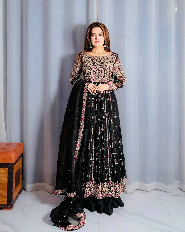 Elegant Heavy Black Color Palazzo Suit