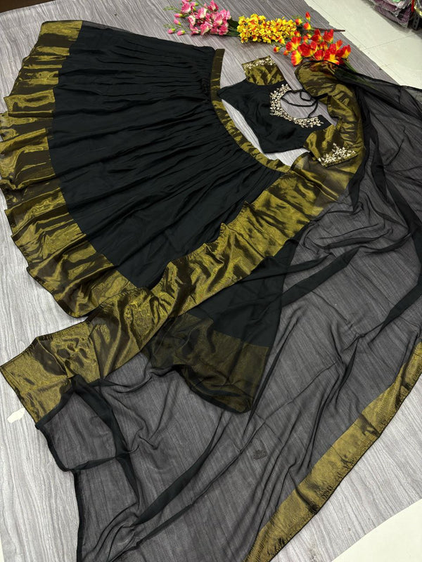 Function Wear Black Color Chiffon Jari Patta Lehenga Choli