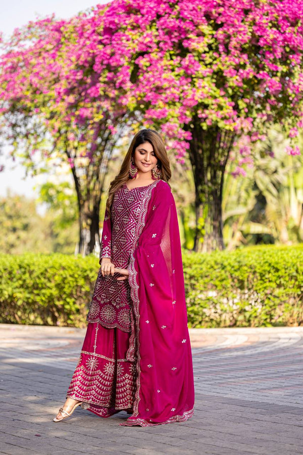 Imposing Sequence Work Pink Color Palazzo Suit