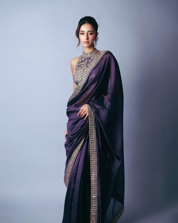 Celebrity Style Silk Purple Color Saree