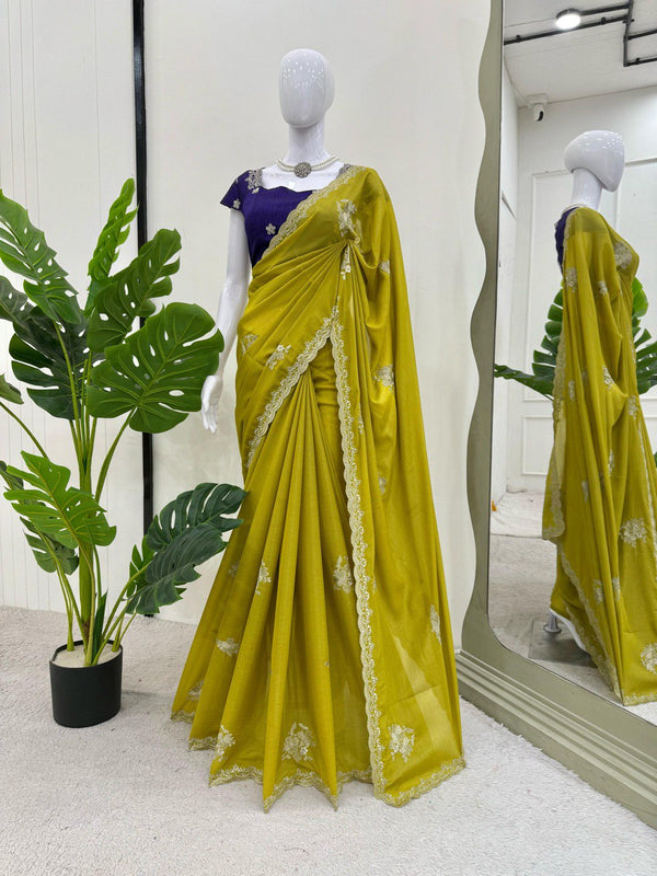 Decent Benglori Silk Mustard Color Saree