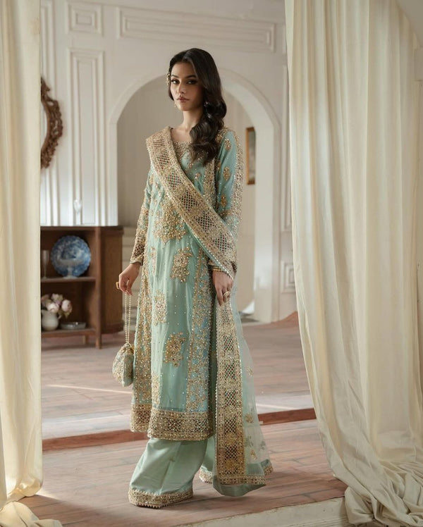Festive Wear Sequence Work Sky Blue Color Sharara Suit