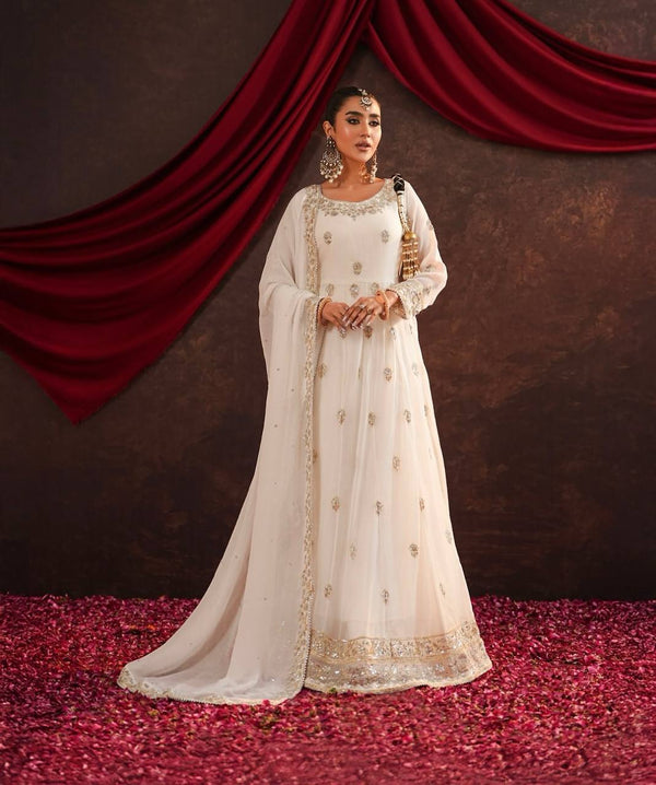 Good Looking Georgette Sequence Work White Color Gown