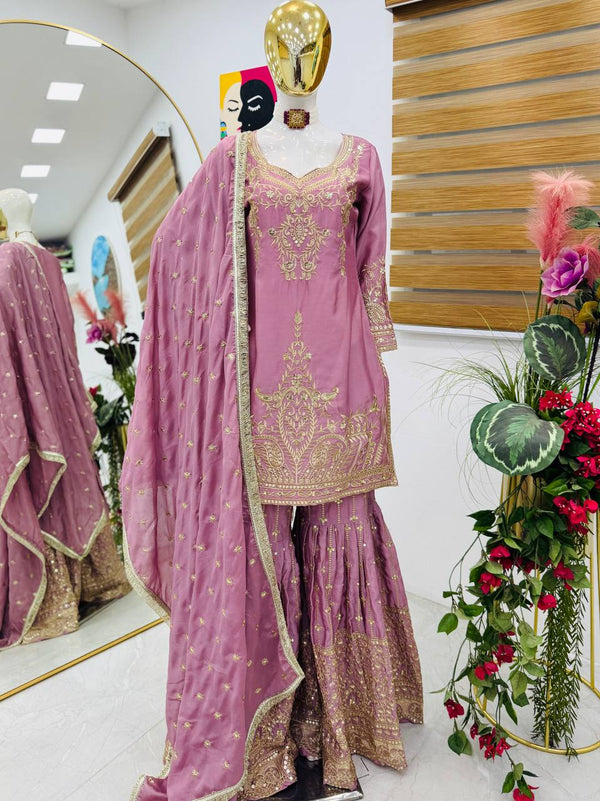 Occasion Wear Heavy Sequence Work Lavender Sharara Suit