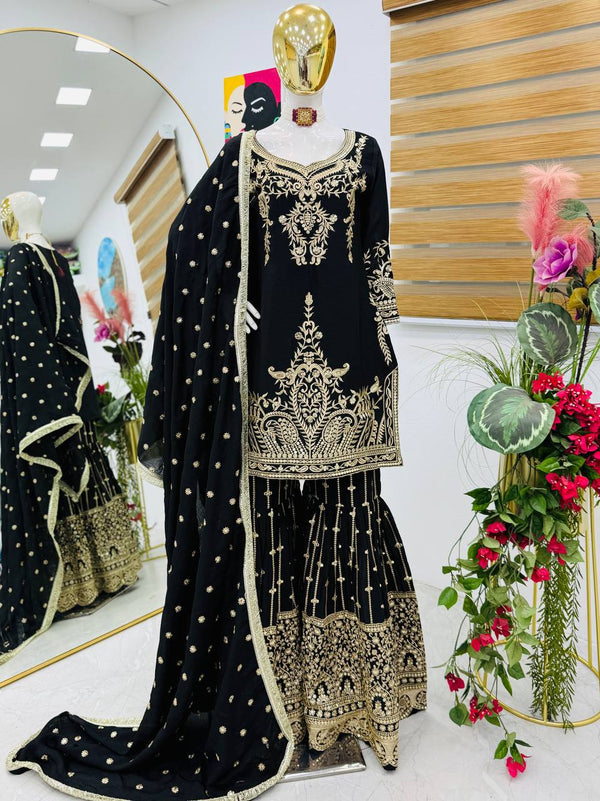 Occasion Wear Heavy Sequence Work Black Sharara Suit