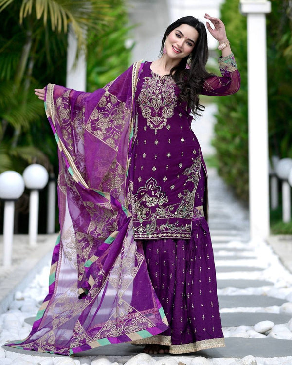 Presenting Georgette Purple Color Sharara Suit
