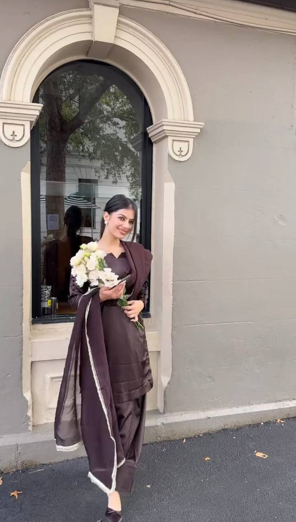 Charming Wine Color Plain Patiala Suit