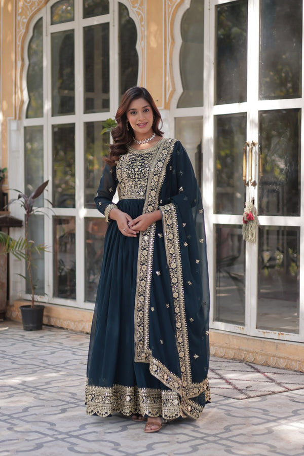 Wonderful Embroidery Work Rama Color Gown