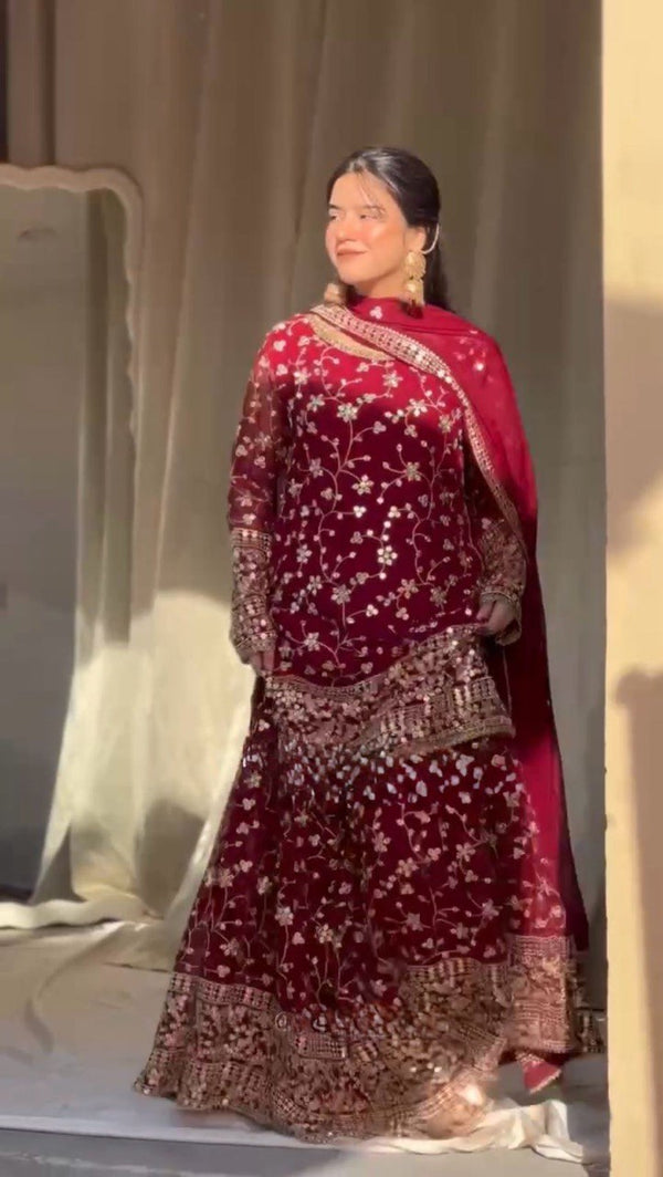 Occasion Wear Pink Color Sequence Work Sharara Suit