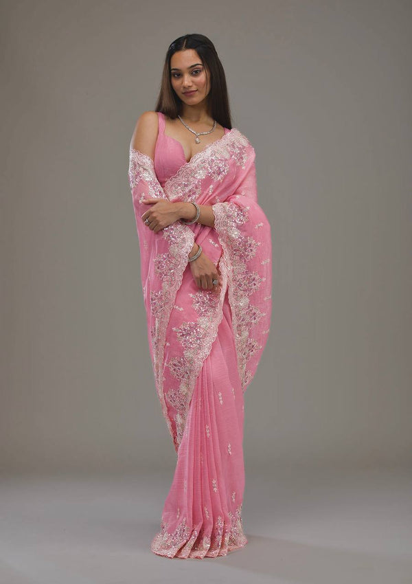 Lovely Heavy Work Pink Color Saree