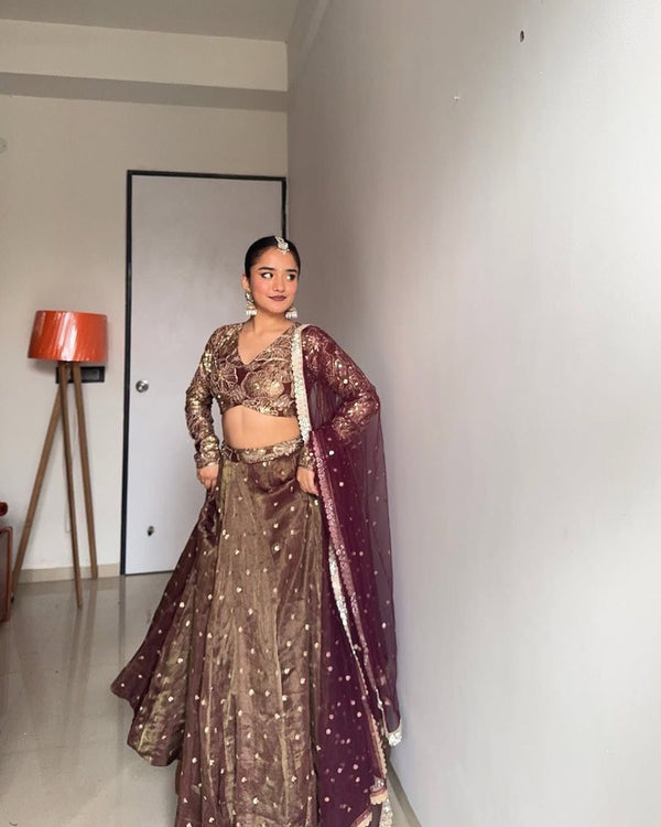 Designer Sequence Work Beige Color Lehenga Choli