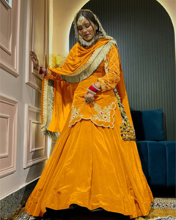 Function Wear Bids Hand Work Yellow Color Top With Lehenga