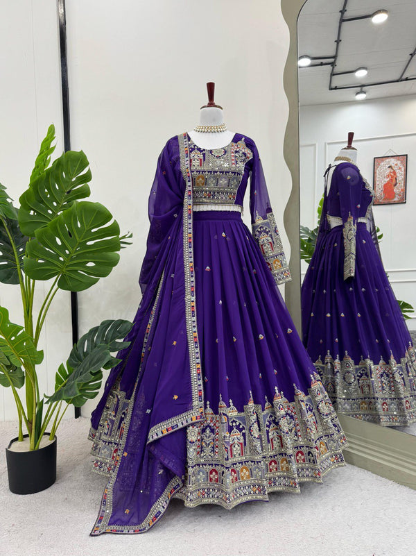 Wedding Wear Heavy Work Purple Color Lehenga Choli