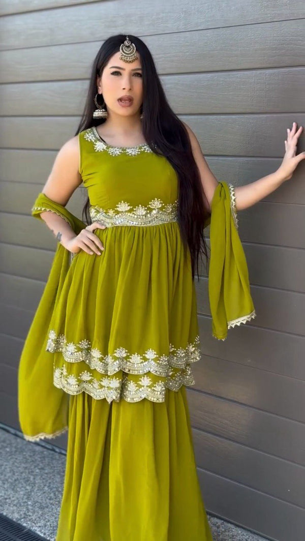 Good Looking Georgette Green Color Sharara Suit