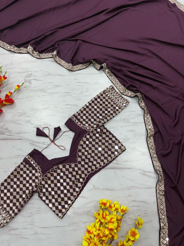 Delightful Wine Color Crape Silk Designer Saree