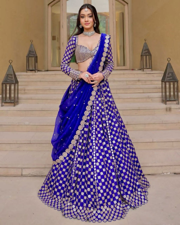 Marriage Special Embroidery Heavy Work Blue Color Lehenga Choli