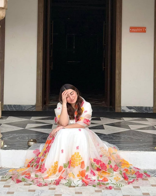 Wonderful Floral Print Silk White Color Lehenga Choli