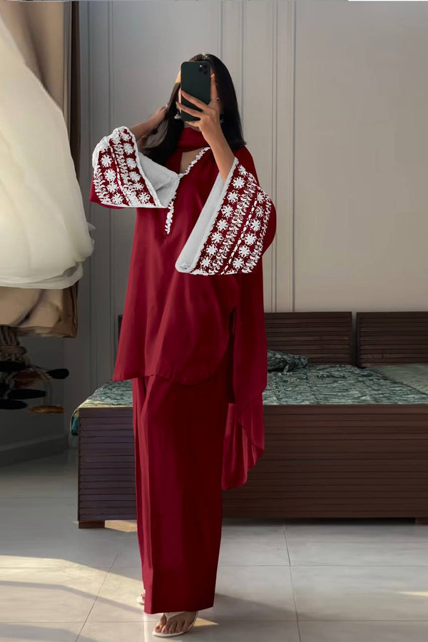 Pretty Maroon Color Palazzo Suit With Dupatta