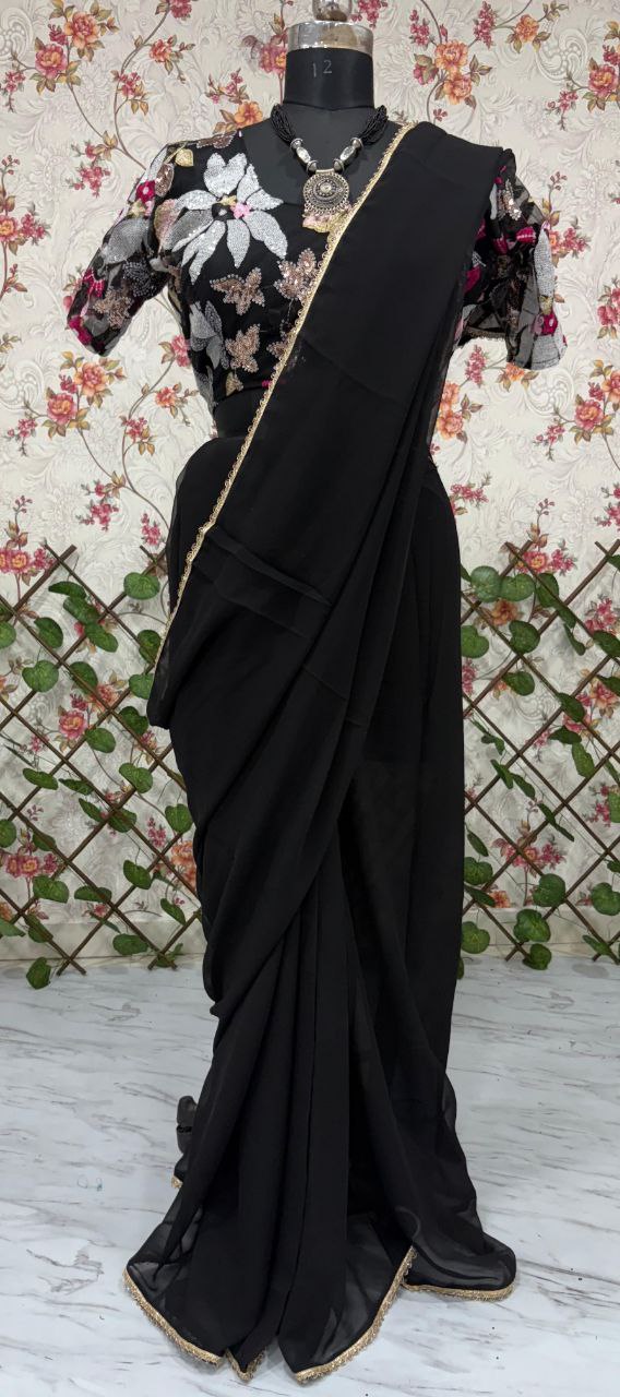 Exclusive Georgette Black Color Saree