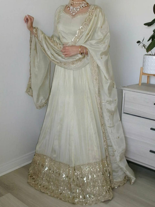 Function Wear Heavy Work Off White Color Lehenga Choli