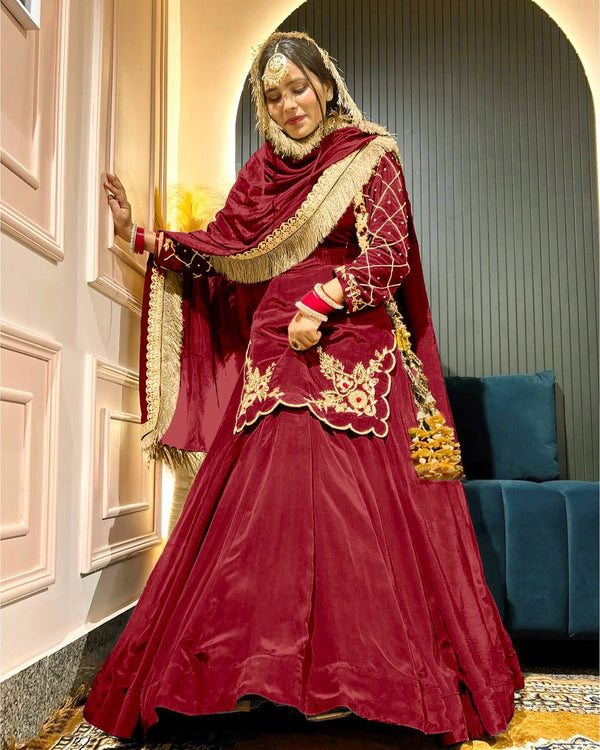 Function Wear Bids Hand Work Pink Color Top With Lehenga