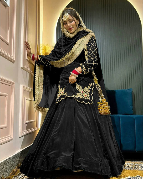 Function Wear Bids Hand Work Black Color Top With Lehenga