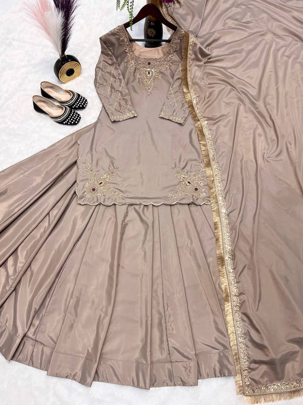 Function Wear Bids Hand Work Beige Color Top With Lehenga