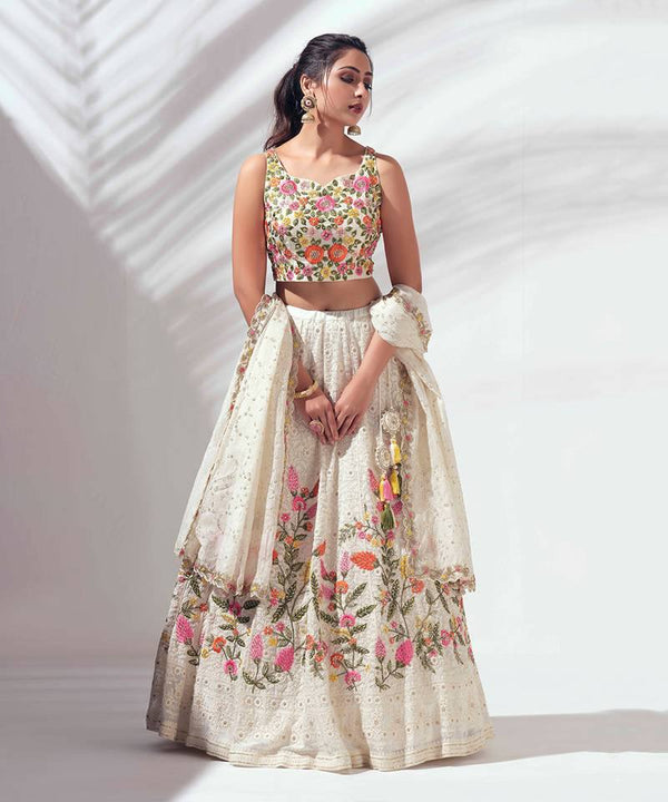 Function Wear Heavy Work White Color Lehenga Choli