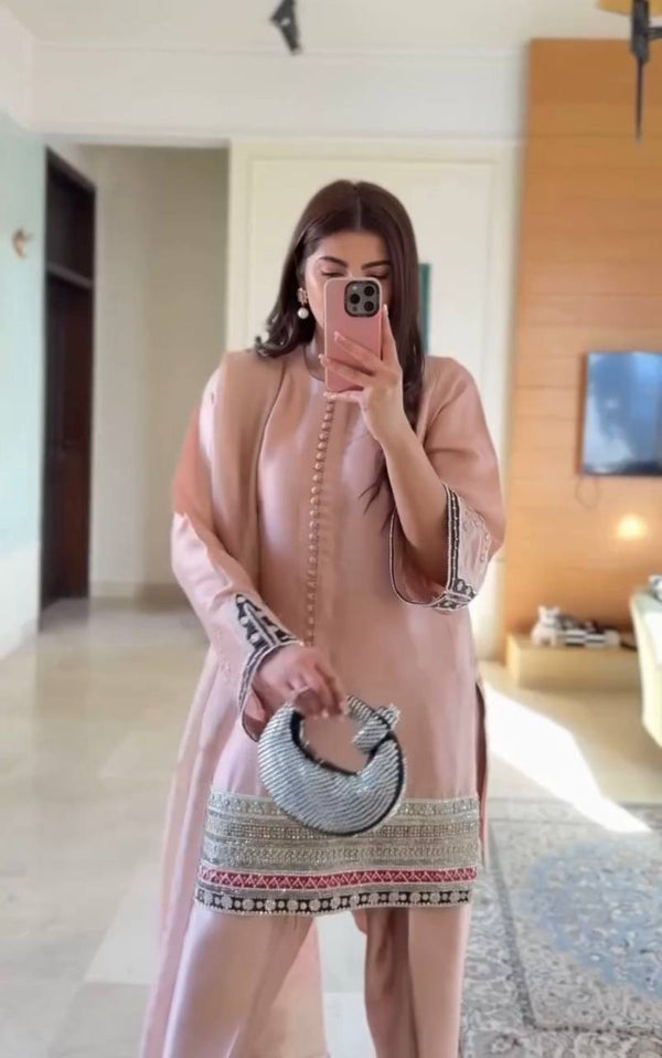 Exclusive Embroidered Work Light Pink Color Palazzo Suit