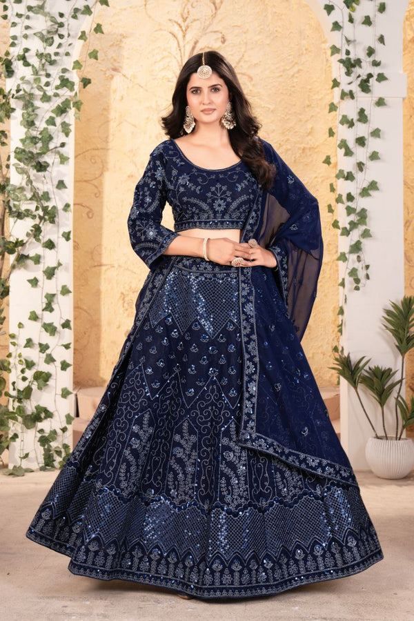 Wedding & Party Wear Navy Blue Color Lehenga Choli