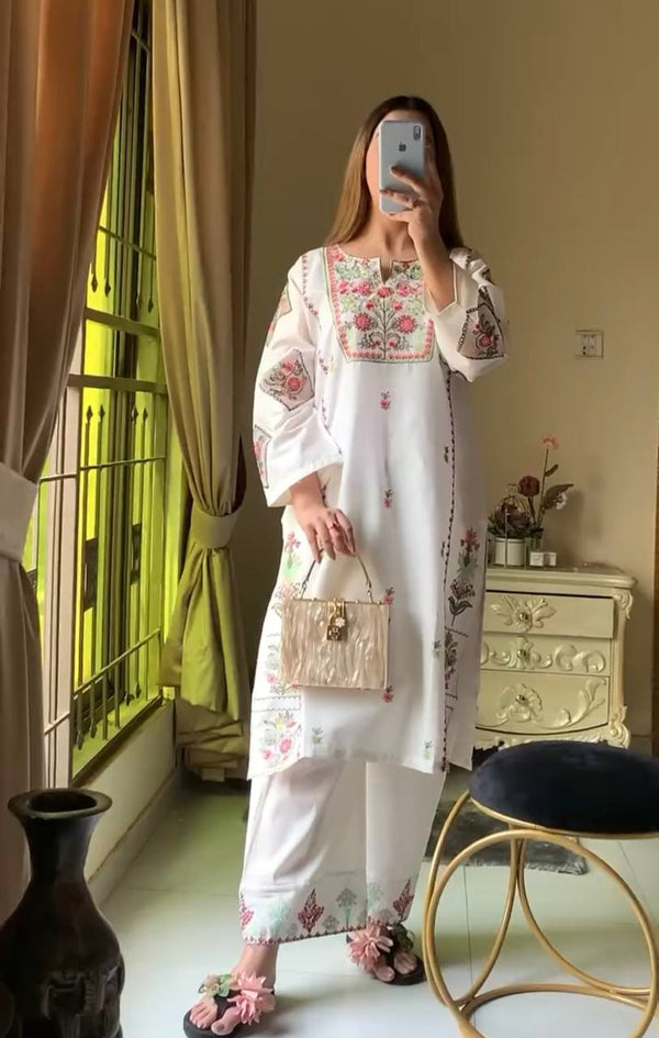 Casual Wear White Color Palazzo Suit