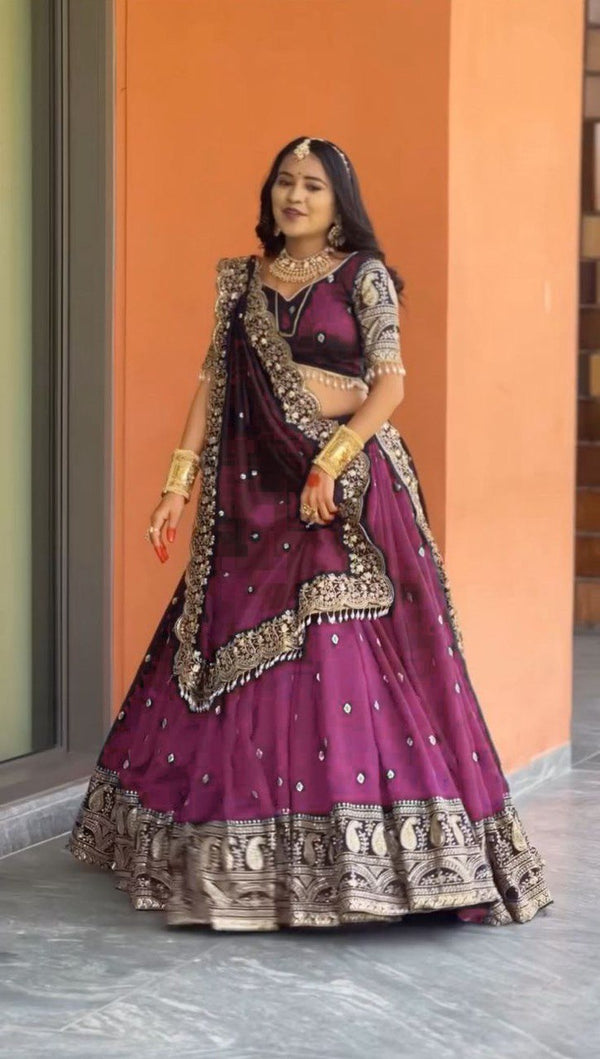 Festive Wear Heavy Work Wine Color Lehenga Choli