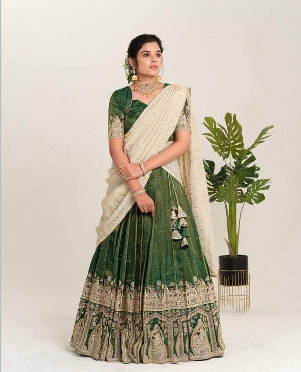 Wedding Wear Embroidery Work Green Color Lehenga Choli