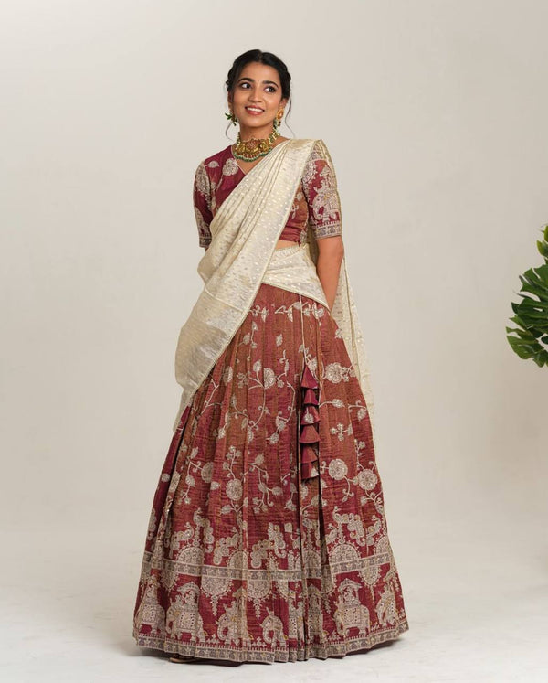 Wedding Wear Heavy Work Marron Color Lehenga Choli