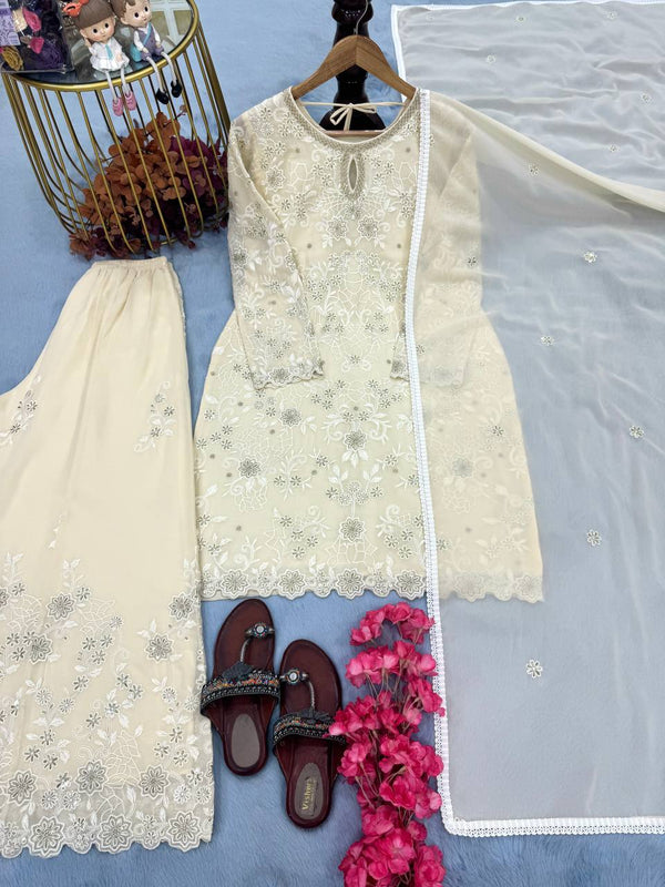 Graceful Georgette White Color Sharara Suit