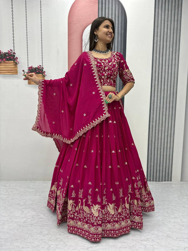 Wedding Wear Embroidery Work Pink Color Lehenga Choli