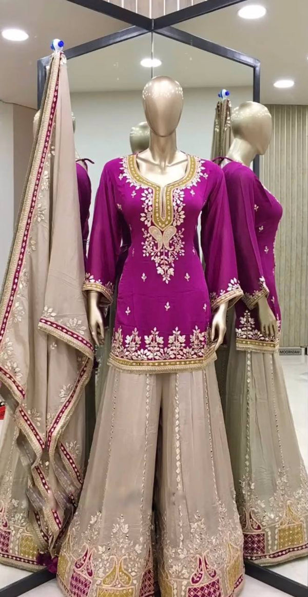 Awesome Sequence Work Pink Color Sharara Suit