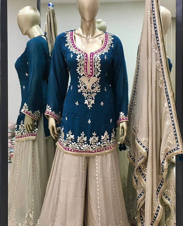 Awesome Sequence Work Navy Blue Color Sharara Suit