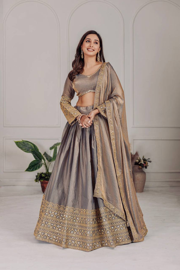 Wedding Wear Sequence Work Grey Color Lehenga Choli