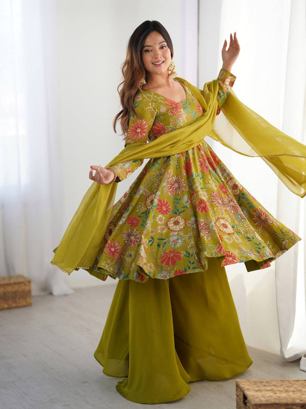 Beautiful Digital Print Green Color Palazzo Suit