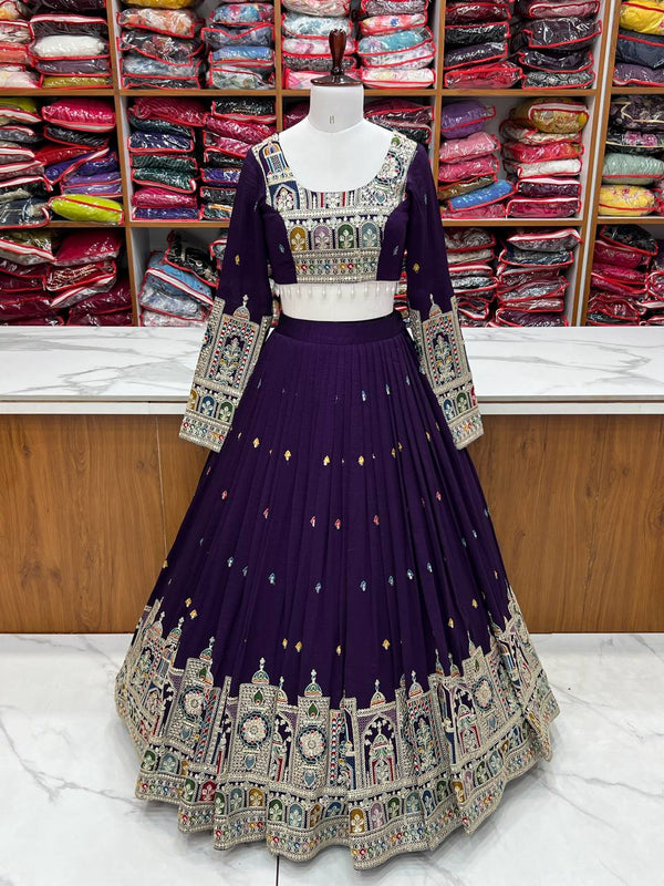 Occasion Wear Embroidery Work Purple Color Lehenga Choli