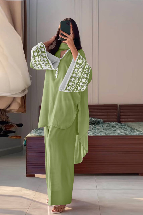 Pretty Green Color Palazzo Suit With Dupatta