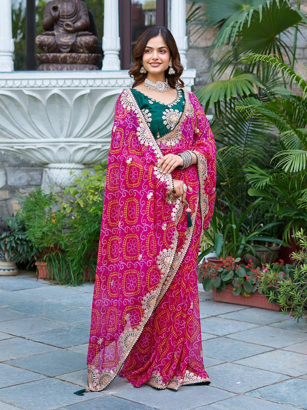 Function Wear Gota Pati Work Pink Color Saree