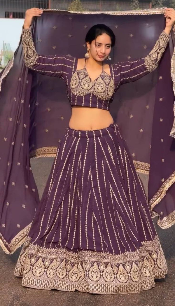 Delightful Embroidery Work Lavender Color Lehenga Choli