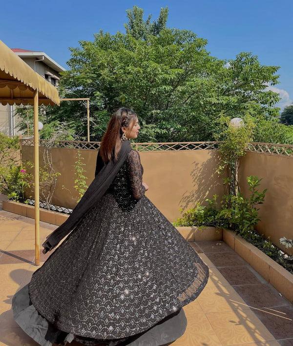 Preferable Embroidered Work Black Color Gown