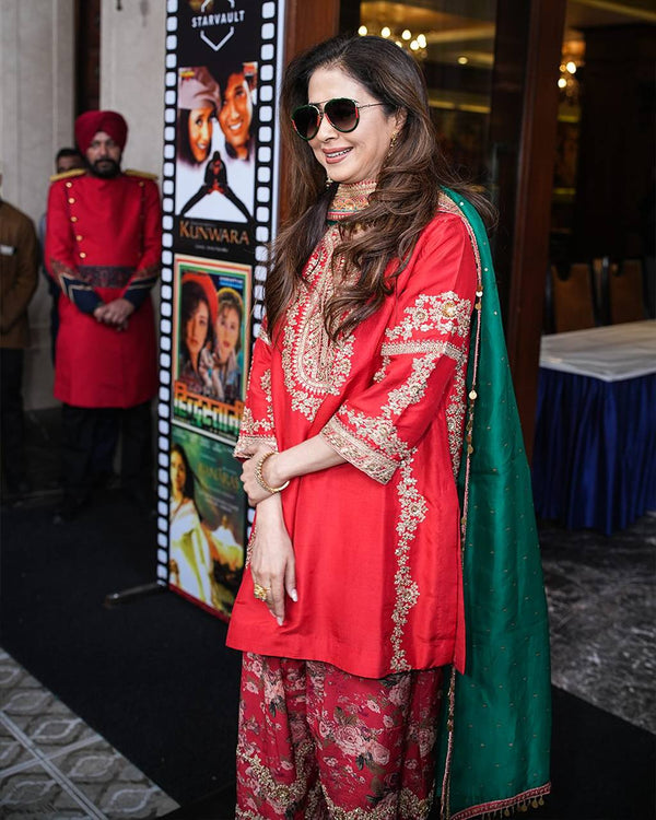 Designer Embroidery Work Red Color Patiala Suit