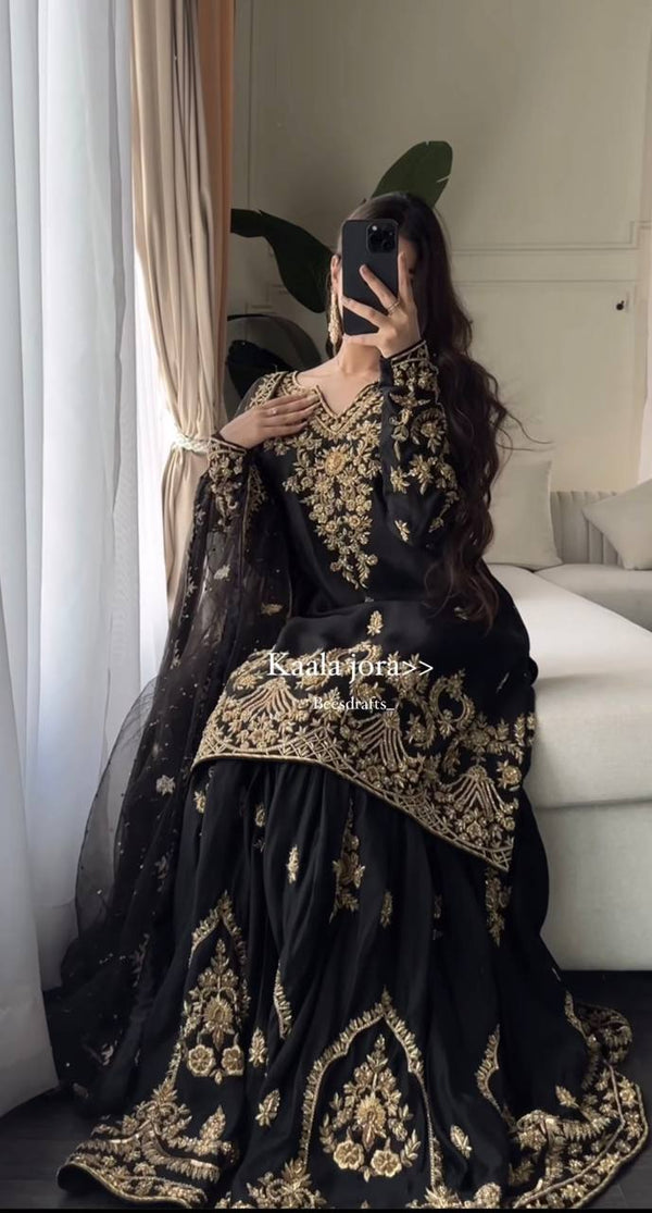 Function Wear Heavy Work Black Color Sharara Suit